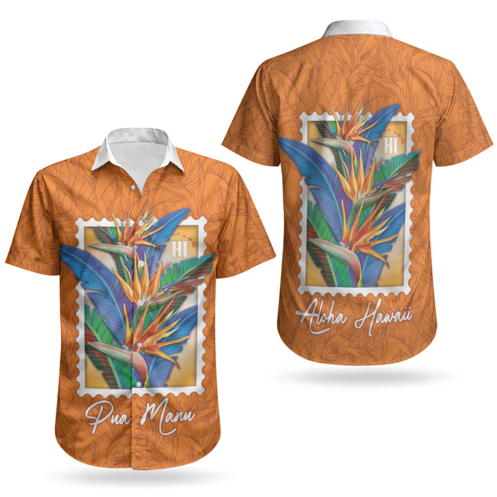 Aloha Hawaii Pua Manu Couples Matching Long Sleeve Bodycon Dress and Hawaiian Shirt Hawaiian Bird of Paradise Flowers Stylized Stamp LT14 - Polynesian Pride