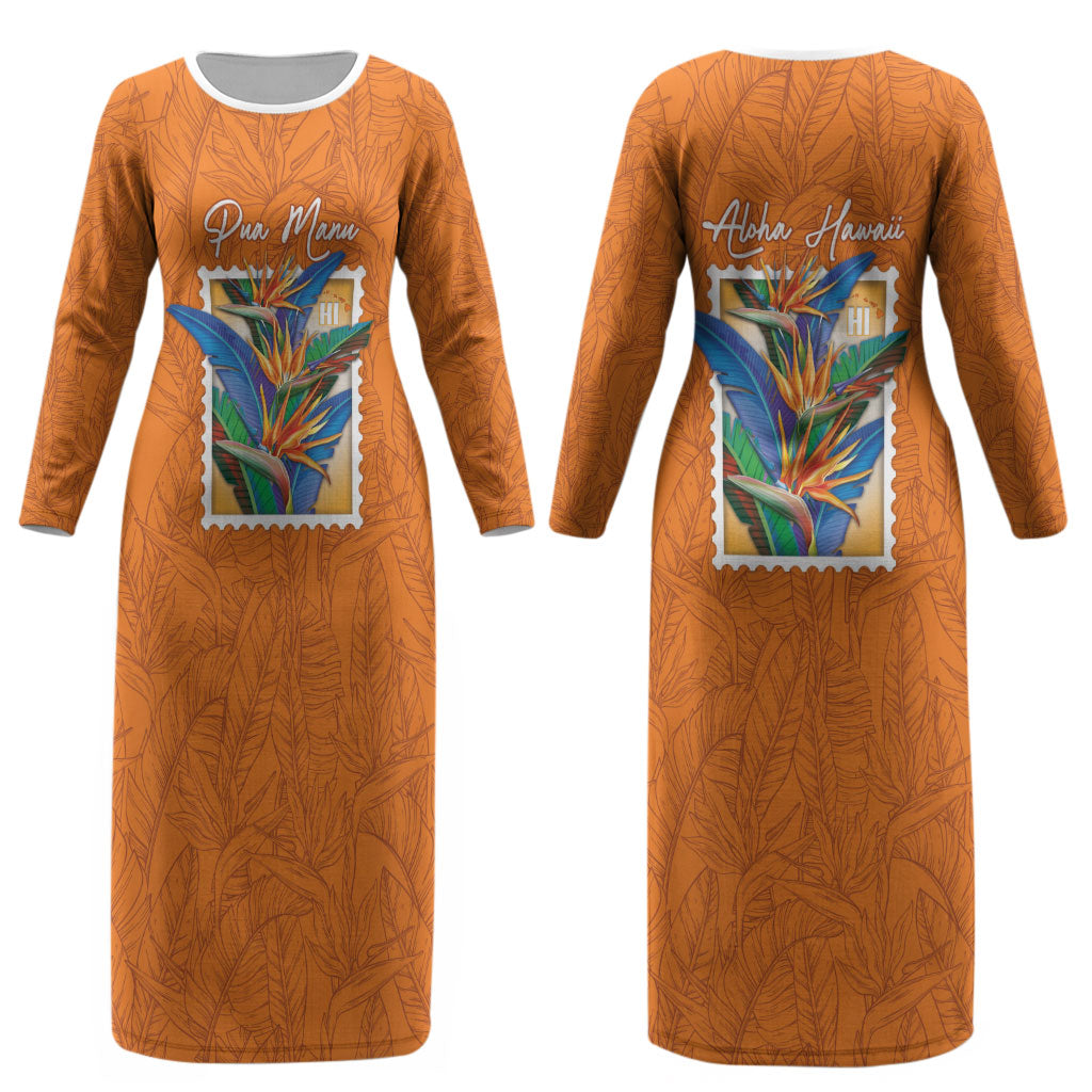 Aloha Hawaii Pua Manu Couples Matching Long Sleeve Bodycon Dress and Hawaiian Shirt Hawaiian Bird of Paradise Flowers Stylized Stamp LT14 - Polynesian Pride