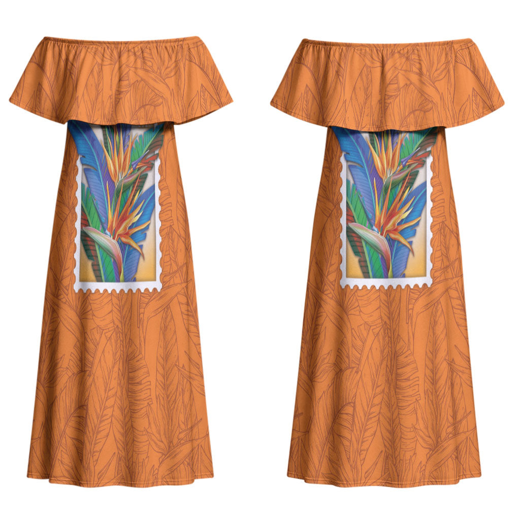 Aloha Hawaii Pua Manu Couples Matching Off Shoulder Maxi Dress and Long Sleeve Button Shirt Hawaiian Bird of Paradise Flowers Stylized Stamp LT14 - Polynesian Pride