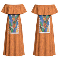 Aloha Hawaii Pua Manu Couples Matching Off Shoulder Maxi Dress and Long Sleeve Button Shirt Hawaiian Bird of Paradise Flowers Stylized Stamp LT14 - Polynesian Pride