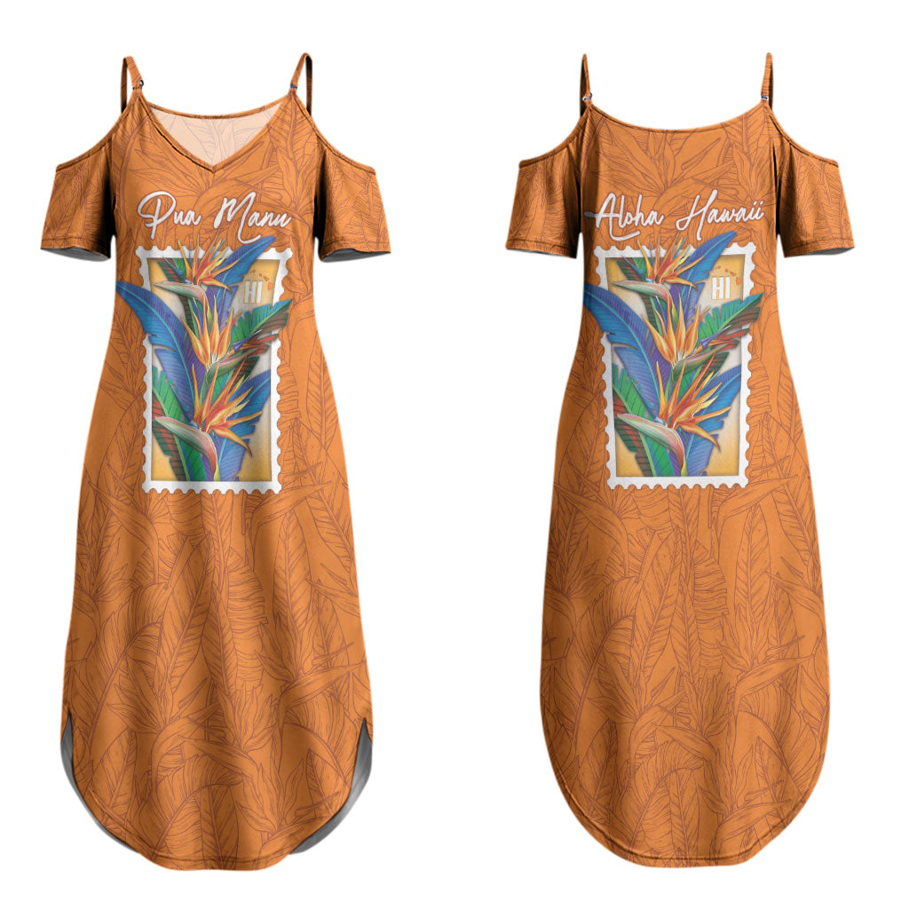 Aloha Hawaii Pua Manu Couples Matching Summer Maxi Dress and Long Sleeve Button Shirt Hawaiian Bird of Paradise Flowers Stylized Stamp LT14 - Polynesian Pride