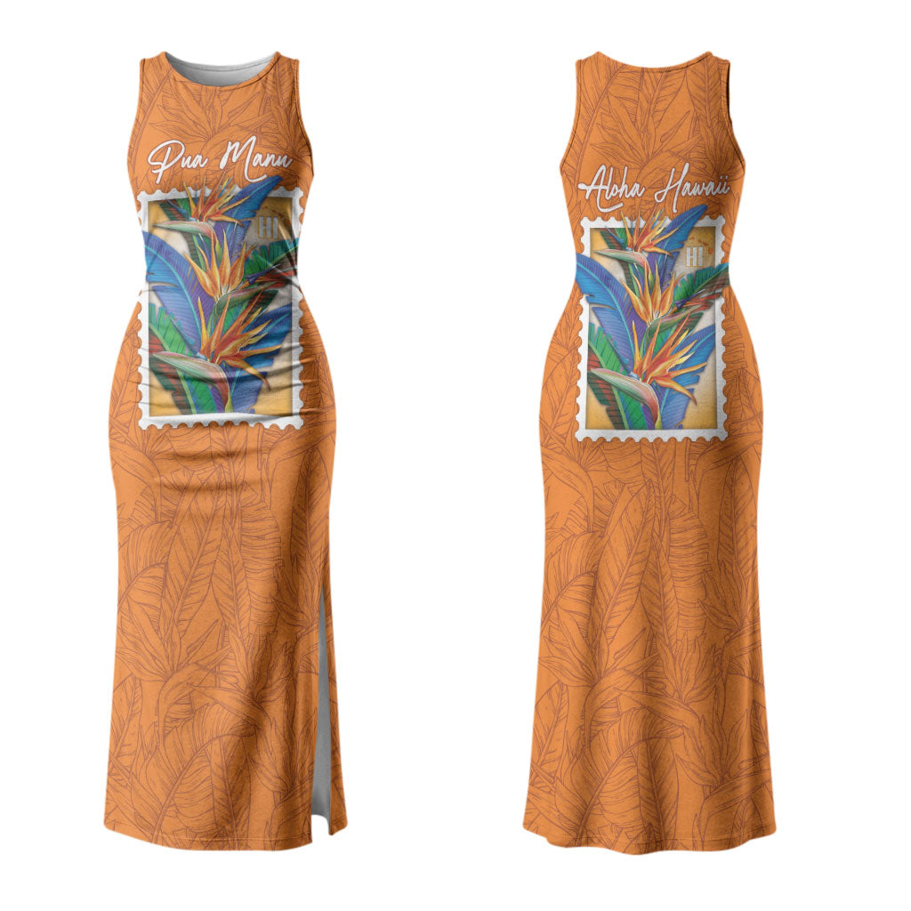 Aloha Hawaii Pua Manu Couples Matching Tank Maxi Dress and Long Sleeve Button Shirt Hawaiian Bird of Paradise Flowers Stylized Stamp LT14 - Polynesian Pride