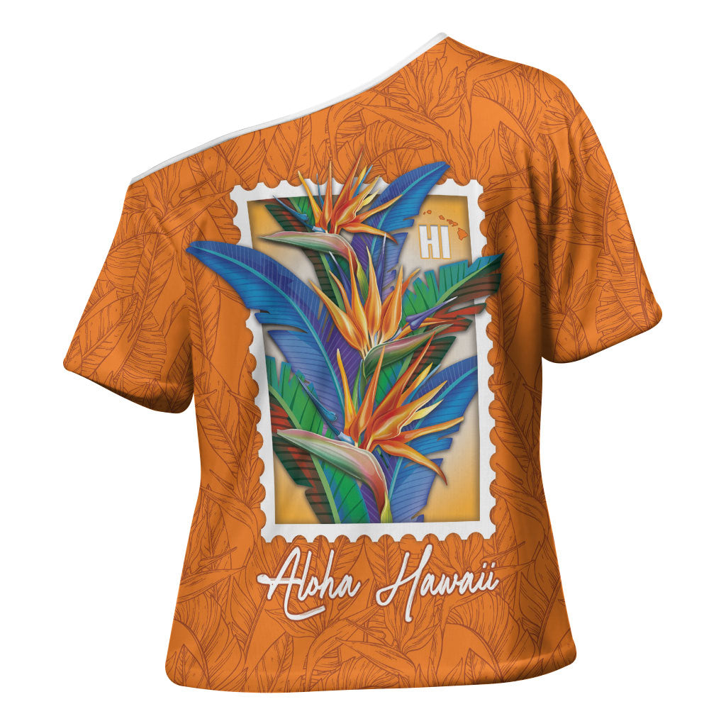 Aloha Hawaii Pua Manu Cross Shoulder Shirt Hawaiian Bird of Paradise Flowers Stylized Stamp LT14 - Polynesian Pride