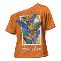 Aloha Hawaii Pua Manu Cross Shoulder Shirt Hawaiian Bird of Paradise Flowers Stylized Stamp LT14 - Polynesian Pride