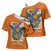 Aloha Hawaii Pua Manu Cross Shoulder Shirt Hawaiian Bird of Paradise Flowers Stylized Stamp LT14 - Polynesian Pride