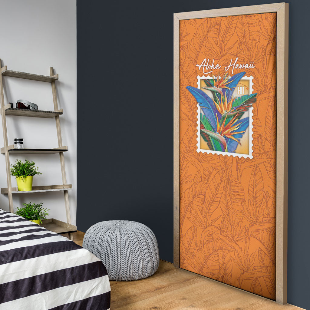 Aloha Hawaii Pua Manu Door Cover Hawaiian Bird of Paradise Flowers Stylized Stamp LT14 - Polynesian Pride