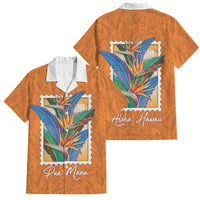 Aloha Hawaii Pua Manu Family Matching Mermaid Dress and Hawaiian Shirt Hawaiian Bird of Paradise Flowers Stylized Stamp LT14 Dad's Shirt - Short Sleeve Orange - Polynesian Pride