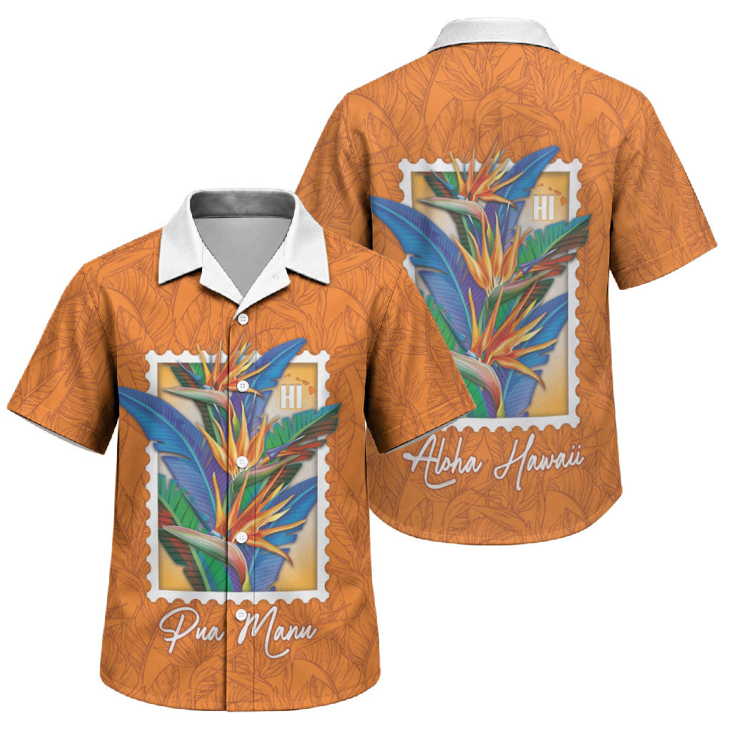 Aloha Hawaii Pua Manu Family Matching Tank Maxi Dress and Hawaiian Shirt Hawaiian Bird of Paradise Flowers Stylized Stamp LT14 Son's Shirt Orange - Polynesian Pride