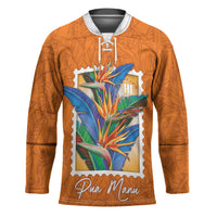 Aloha Hawaii Pua Manu Hockey Jersey Hawaiian Bird of Paradise Flowers Stylized Stamp LT14 Unisex Orange - Polynesian Pride
