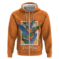 Aloha Hawaii Pua Manu Hoodie Hawaiian Bird of Paradise Flowers Stylized Stamp LT14 Zip Hoodie Orange - Polynesian Pride
