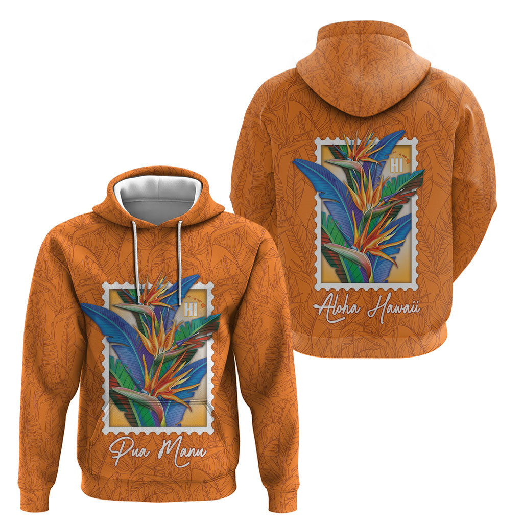 Aloha Hawaii Pua Manu Hoodie Hawaiian Bird of Paradise Flowers Stylized Stamp LT14 - Polynesian Pride