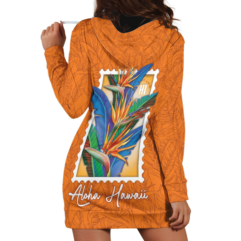 Aloha Hawaii Pua Manu Hoodie Dress Hawaiian Bird of Paradise Flowers Stylized Stamp LT14 - Polynesian Pride