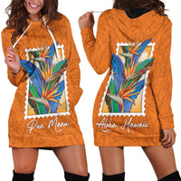 Aloha Hawaii Pua Manu Hoodie Dress Hawaiian Bird of Paradise Flowers Stylized Stamp LT14 - Polynesian Pride
