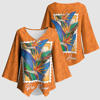 Aloha Hawaii Pua Manu Kimono Sleeve Blouse Hawaiian Bird of Paradise Flowers Stylized Stamp LT14 - Polynesian Pride