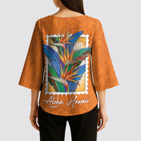 Aloha Hawaii Pua Manu Kimono Sleeve Blouse Hawaiian Bird of Paradise Flowers Stylized Stamp LT14 - Polynesian Pride