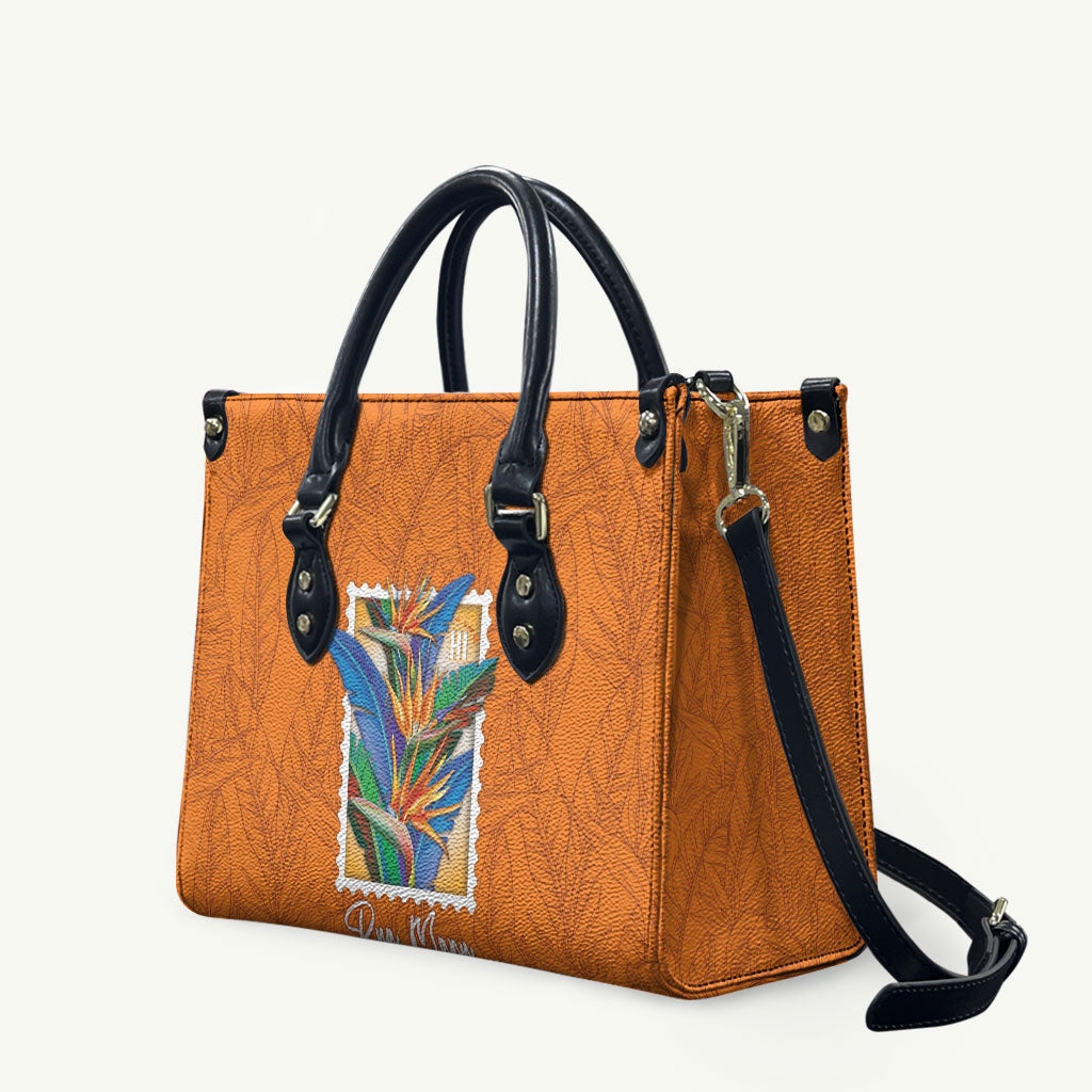 Aloha Hawaii Pua Manu Leather Bag Hawaiian Bird of Paradise Flowers Stylized Stamp