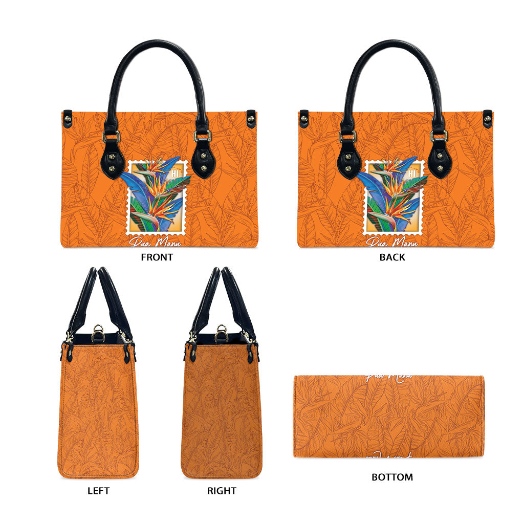 Aloha Hawaii Pua Manu Leather Bag Hawaiian Bird of Paradise Flowers Stylized Stamp LT14 - Polynesian Pride