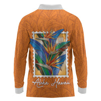 Aloha Hawaii Pua Manu Long Sleeve Polo Shirt Hawaiian Bird of Paradise Flowers Stylized Stamp LT14 - Polynesian Pride
