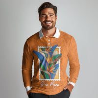 Aloha Hawaii Pua Manu Long Sleeve Polo Shirt Hawaiian Bird of Paradise Flowers Stylized Stamp LT14 - Polynesian Pride