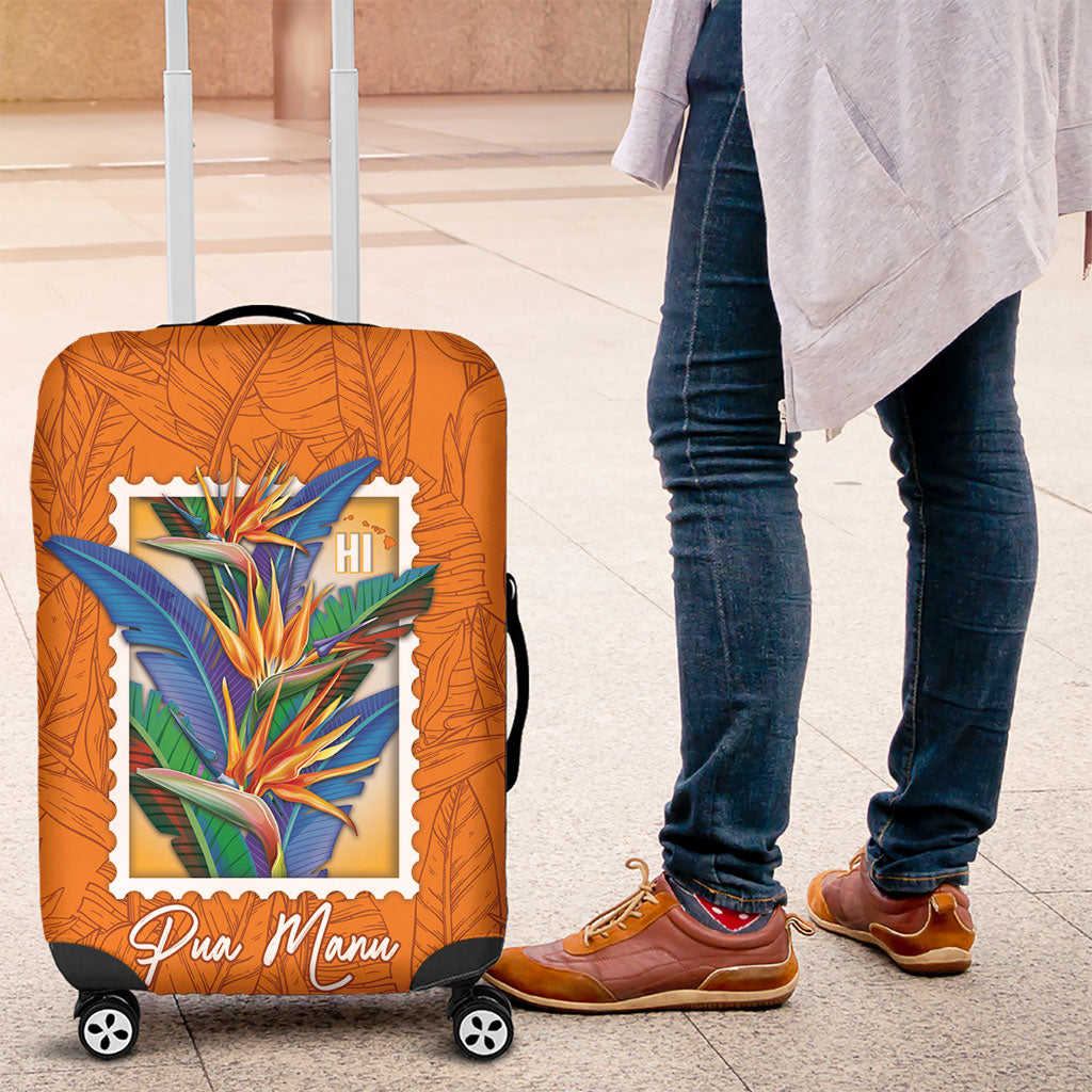 Aloha Hawaii Pua Manu Luggage Cover Hawaiian Bird of Paradise Flowers Stylized Stamp