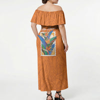 Aloha Hawaii Pua Manu Off Shoulder Maxi Dress Hawaiian Bird of Paradise Flowers Stylized Stamp LT14 - Polynesian Pride