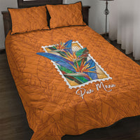Aloha Hawaii Pua Manu Quilt Bed Set Hawaiian Bird of Paradise Flowers Stylized Stamp LT14 Orange - Polynesian Pride