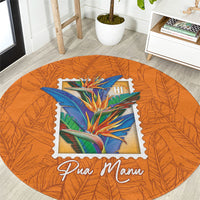 Aloha Hawaii Pua Manu Round Carpet Hawaiian Bird of Paradise Flowers Stylized Stamp LT14 Orange - Polynesian Pride