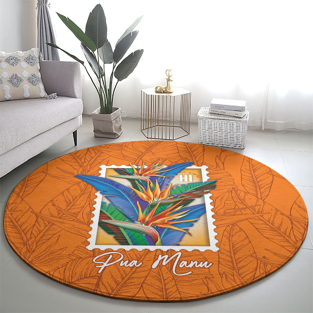 Aloha Hawaii Pua Manu Round Carpet Hawaiian Bird of Paradise Flowers Stylized Stamp LT14 - Polynesian Pride