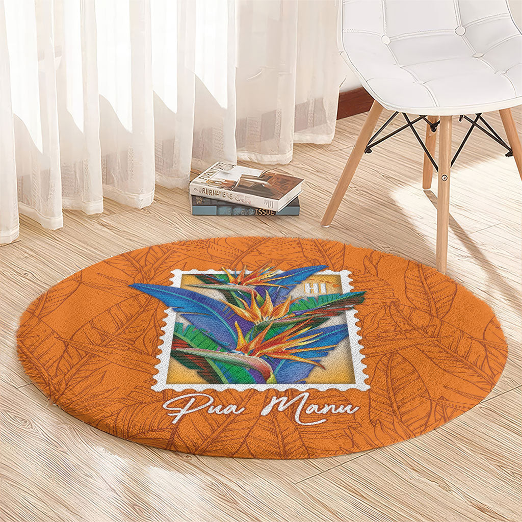 Aloha Hawaii Pua Manu Round Carpet Hawaiian Bird of Paradise Flowers Stylized Stamp LT14 - Polynesian Pride