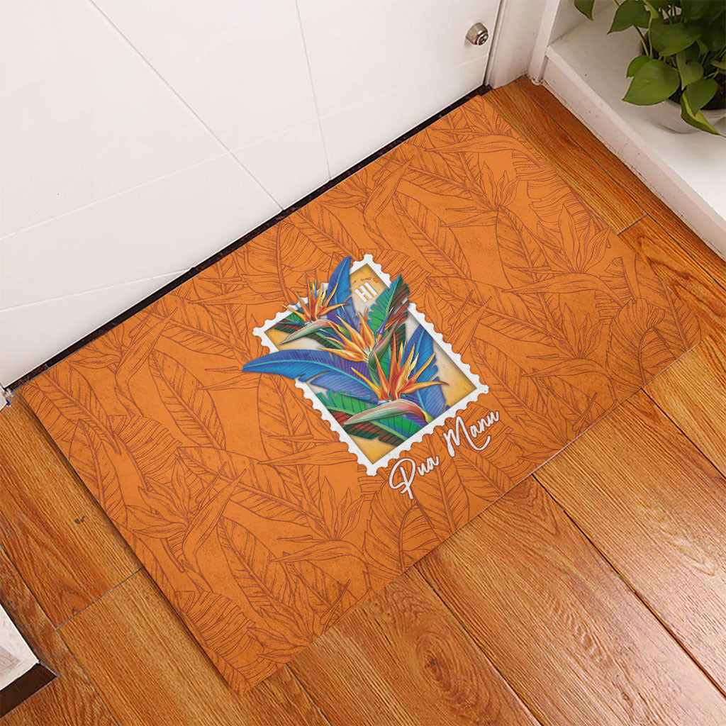 Aloha Hawaii Pua Manu Rubber Doormat Hawaiian Bird of Paradise Flowers Stylized Stamp LT14 - Polynesian Pride