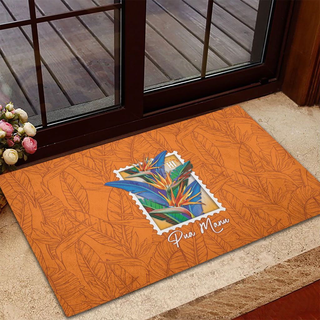 Aloha Hawaii Pua Manu Rubber Doormat Hawaiian Bird of Paradise Flowers Stylized Stamp LT14 - Polynesian Pride
