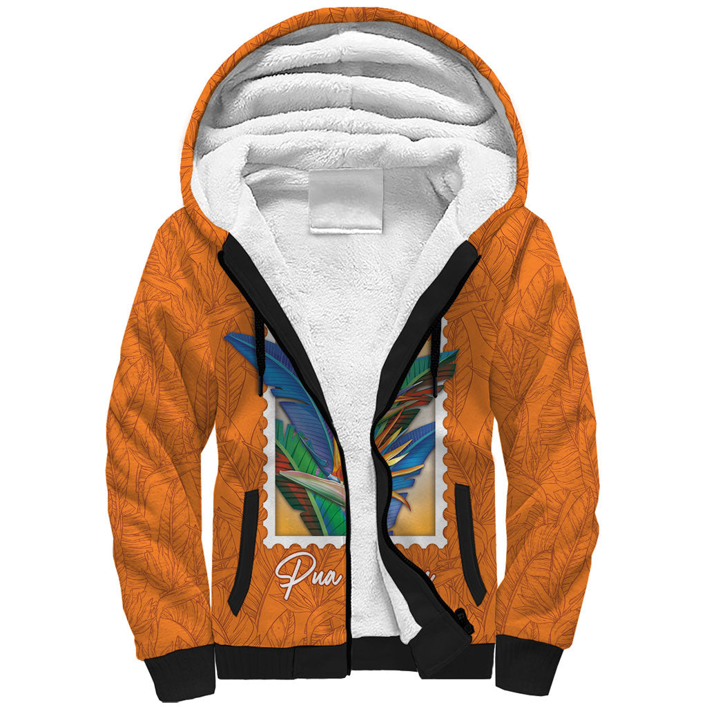 Aloha Hawaii Pua Manu Sherpa Hoodie Hawaiian Bird of Paradise Flowers Stylized Stamp LT14 Unisex Orange - Polynesian Pride