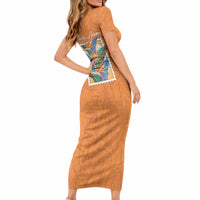 Aloha Hawaii Pua Manu Short Sleeve Bodycon Dress Hawaiian Bird of Paradise Flowers Stylized Stamp LT14 - Polynesian Pride