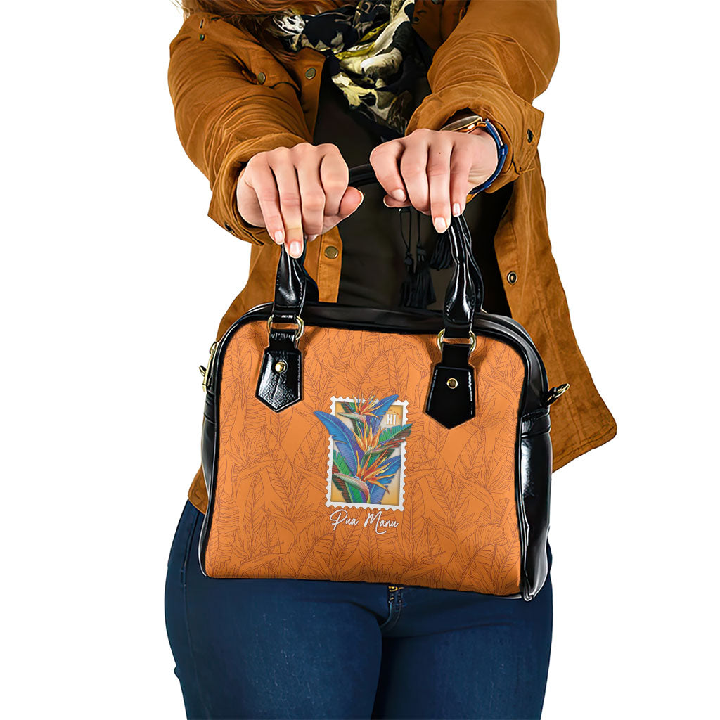 Aloha Hawaii Pua Manu Shoulder Handbag Hawaiian Bird of Paradise Flowers Stylized Stamp