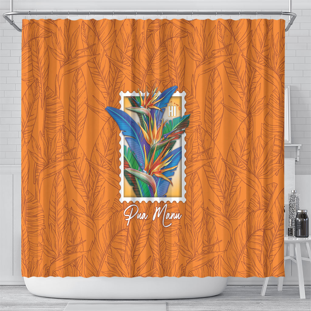 Aloha Hawaii Pua Manu Shower Curtain Hawaiian Bird of Paradise Flowers Stylized Stamp LT14 - Polynesian Pride