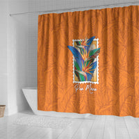 Aloha Hawaii Pua Manu Shower Curtain Hawaiian Bird of Paradise Flowers Stylized Stamp LT14 - Polynesian Pride