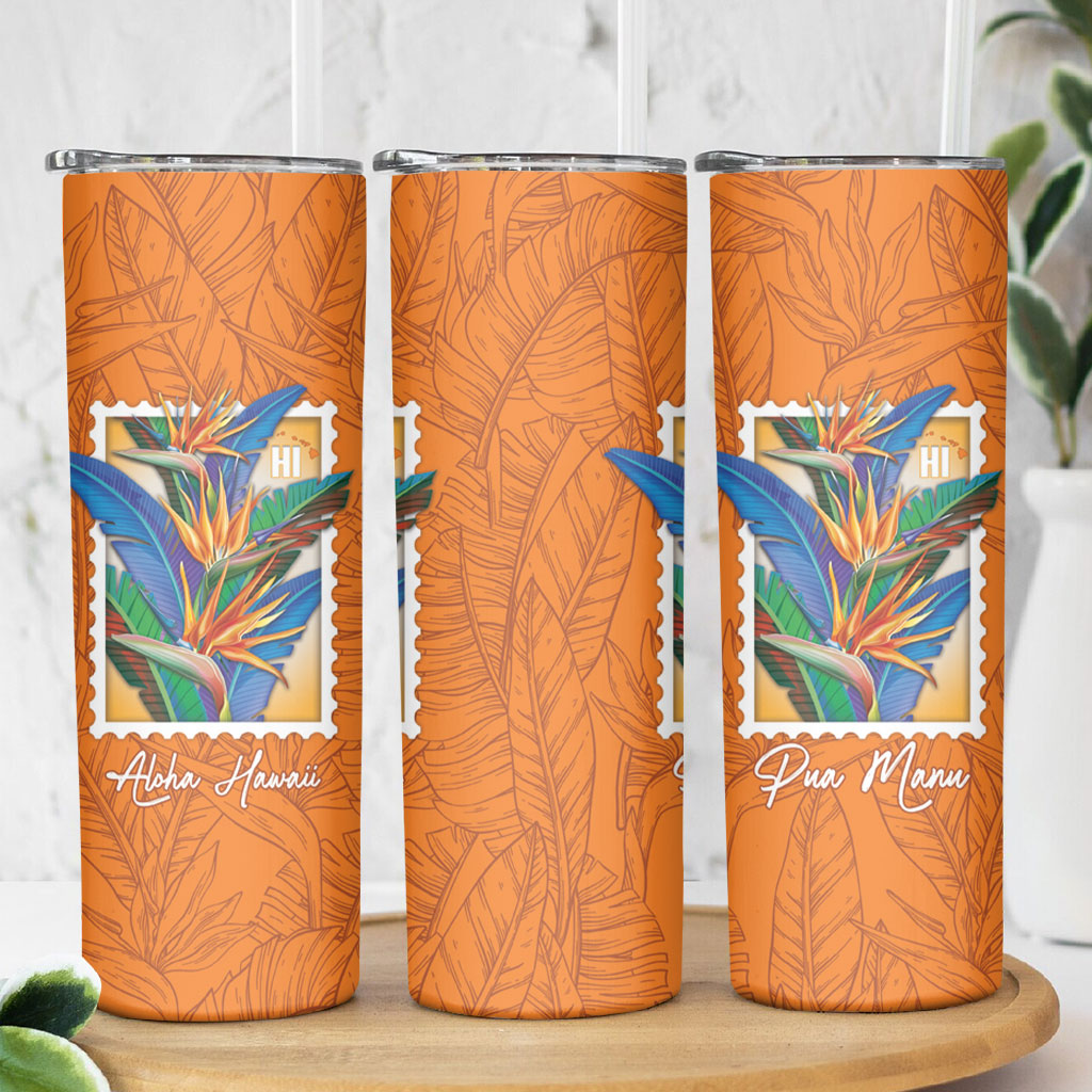 Aloha Hawaii Pua Manu Skinny Tumbler Hawaiian Bird of Paradise Flowers Stylized Stamp LT14 - Polynesian Pride