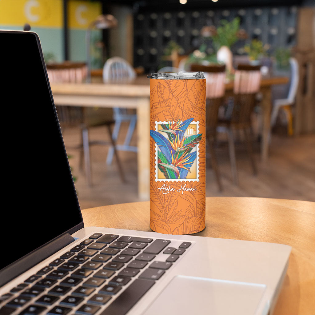 Aloha Hawaii Pua Manu Skinny Tumbler Hawaiian Bird of Paradise Flowers Stylized Stamp LT14 - Polynesian Pride
