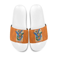 Aloha Hawaii Pua Manu Slide Sandals Hawaiian Bird of Paradise Flowers Stylized Stamp LT14 Orange - Polynesian Pride
