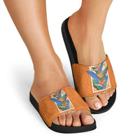 Aloha Hawaii Pua Manu Slide Sandals Hawaiian Bird of Paradise Flowers Stylized Stamp LT14 - Polynesian Pride