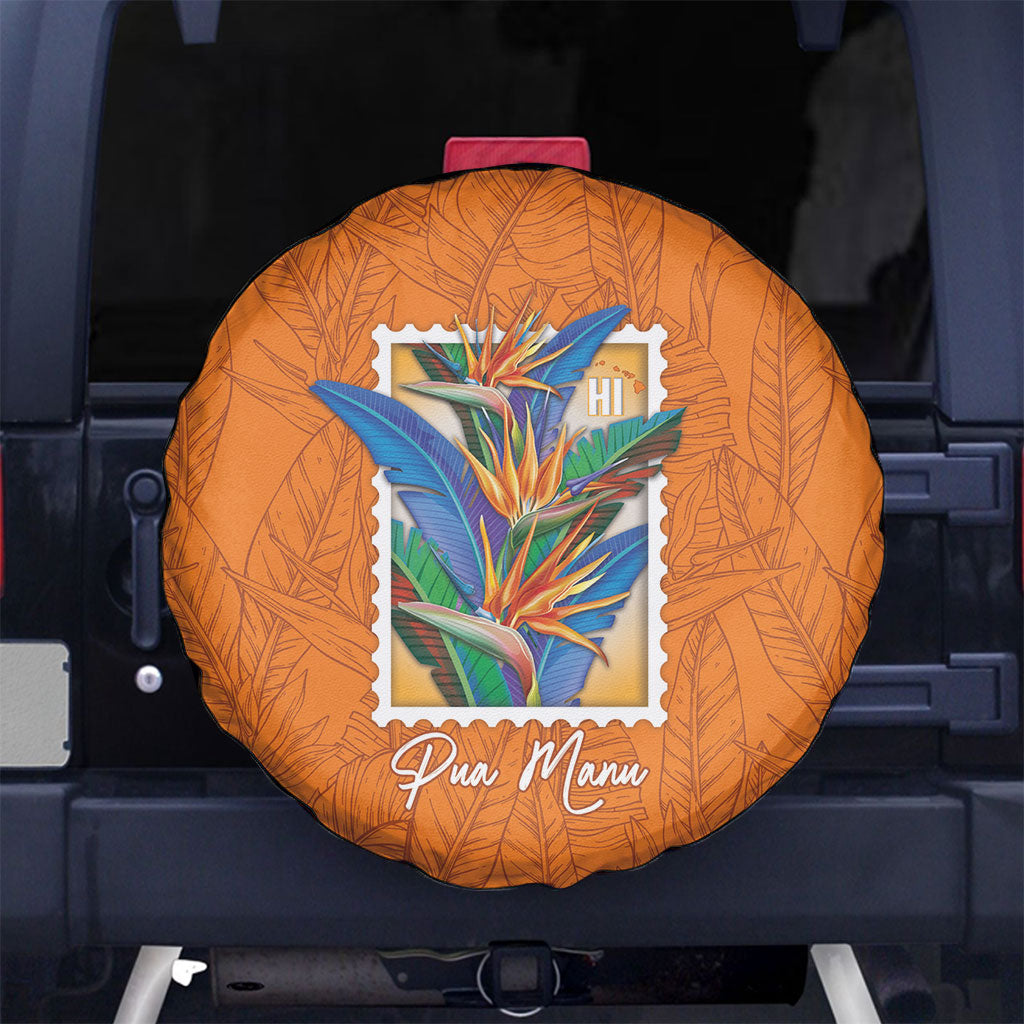 Aloha Hawaii Pua Manu Spare Tire Cover Hawaiian Bird of Paradise Flowers Stylized Stamp