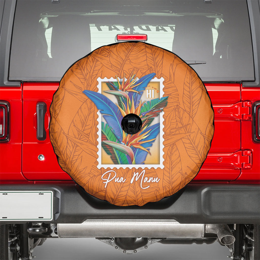Aloha Hawaii Pua Manu Spare Tire Cover Hawaiian Bird of Paradise Flowers Stylized Stamp LT14 - Polynesian Pride