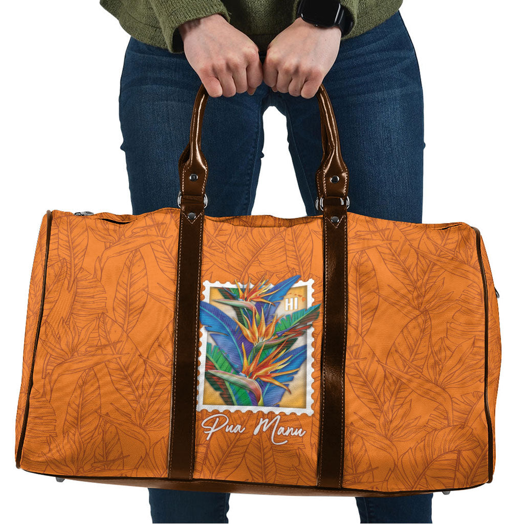 Aloha Hawaii Pua Manu Travel Bag Hawaiian Bird of Paradise Flowers Stylized Stamp