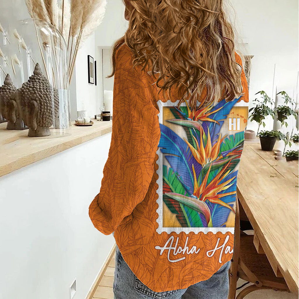 Aloha Hawaii Pua Manu Women Casual Shirt Hawaiian Bird of Paradise Flowers Stylized Stamp LT14 - Polynesian Pride
