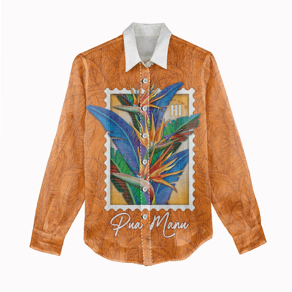 Aloha Hawaii Pua Manu Women Casual Shirt Hawaiian Bird of Paradise Flowers Stylized Stamp LT14 - Polynesian Pride