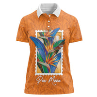 Aloha Hawaii Pua Manu Women Polo Shirt Hawaiian Bird of Paradise Flowers Stylized Stamp LT14 Female Orange - Polynesian Pride