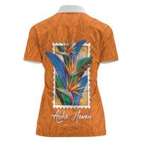 Aloha Hawaii Pua Manu Women Polo Shirt Hawaiian Bird of Paradise Flowers Stylized Stamp LT14 - Polynesian Pride