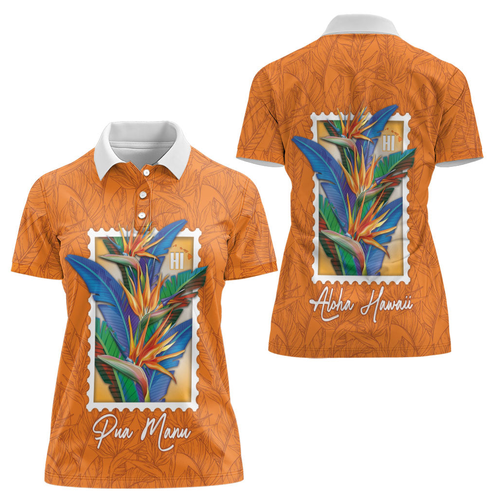 Aloha Hawaii Pua Manu Women Polo Shirt Hawaiian Bird of Paradise Flowers Stylized Stamp LT14 - Polynesian Pride