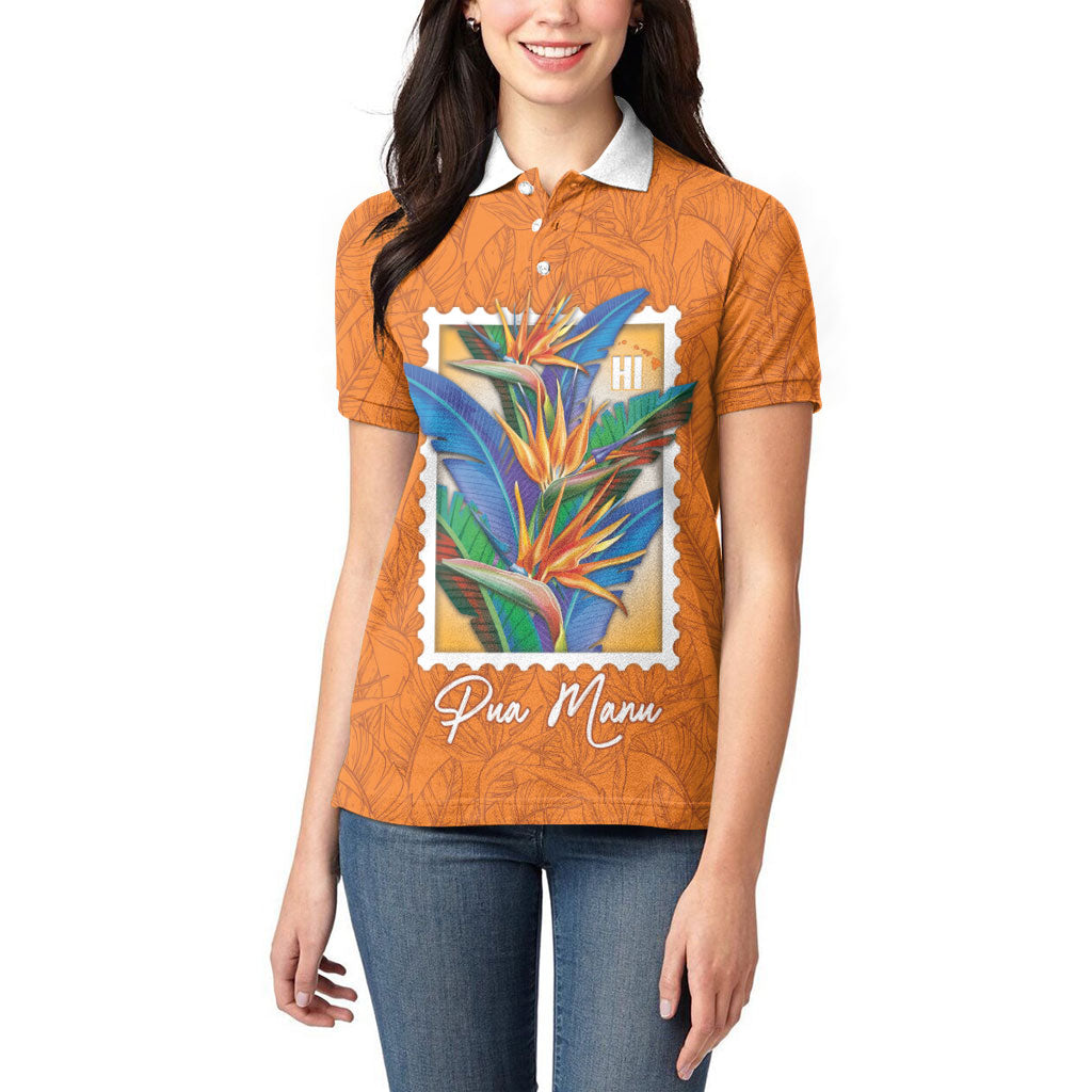Aloha Hawaii Pua Manu Women Polo Shirt Hawaiian Bird of Paradise Flowers Stylized Stamp LT14 - Polynesian Pride