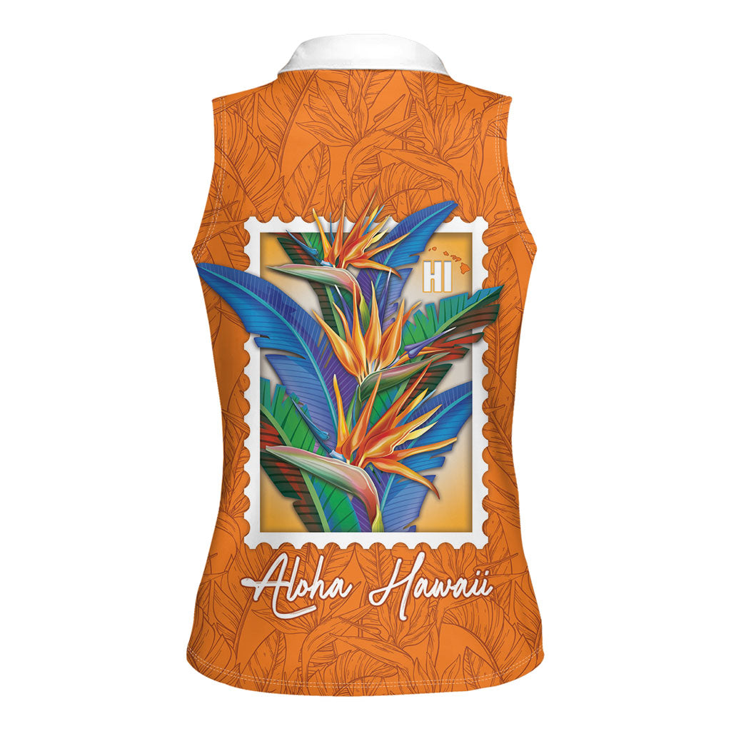 Aloha Hawaii Pua Manu Women Sleeveless Polo Shirt Hawaiian Bird of Paradise Flowers Stylized Stamp LT14 - Polynesian Pride